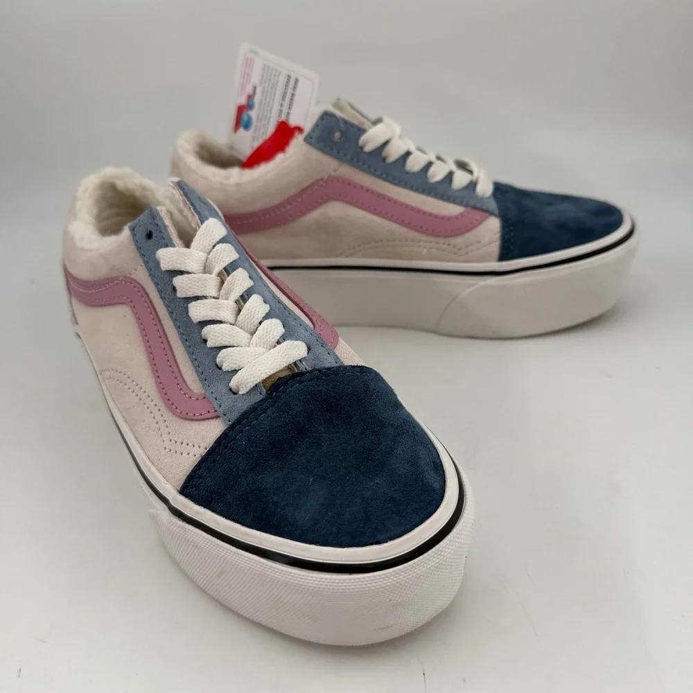 Vans Unisex Old Skool Stackform-SZ 5-Sherpa Trim Platform Shoe Sneakers Pastel